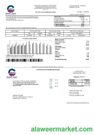USA Arizona Chandler business utilities bill template in Word and PDF formats